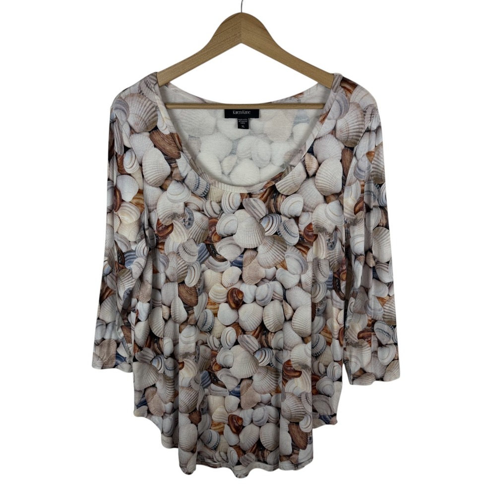 Karen Kane‎ Seashell Print Scoop Neck Top Size XL Coastal Beachy Soft Stretch